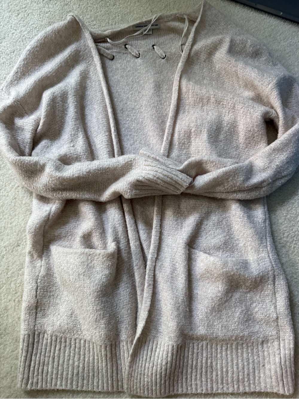 American Eagle Outfitters Cream Open-Front Long Cardigan